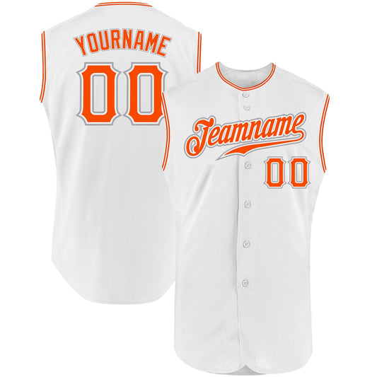 Custom White Orange-Gray Authentic Sleeveless Baseball Jersey - Main View