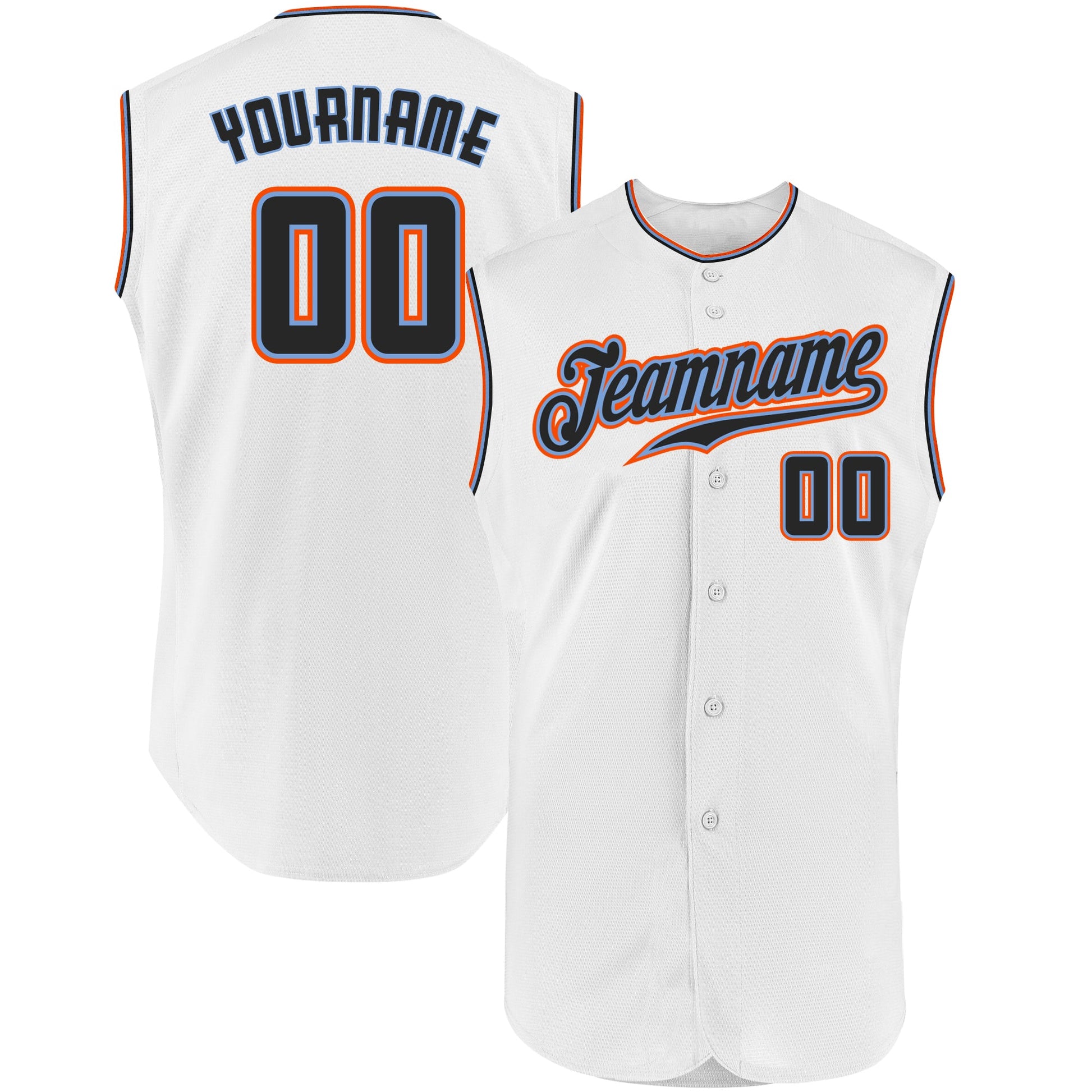 Custom White Black-Orange Authentic Sleeveless Baseball Jersey - Main View