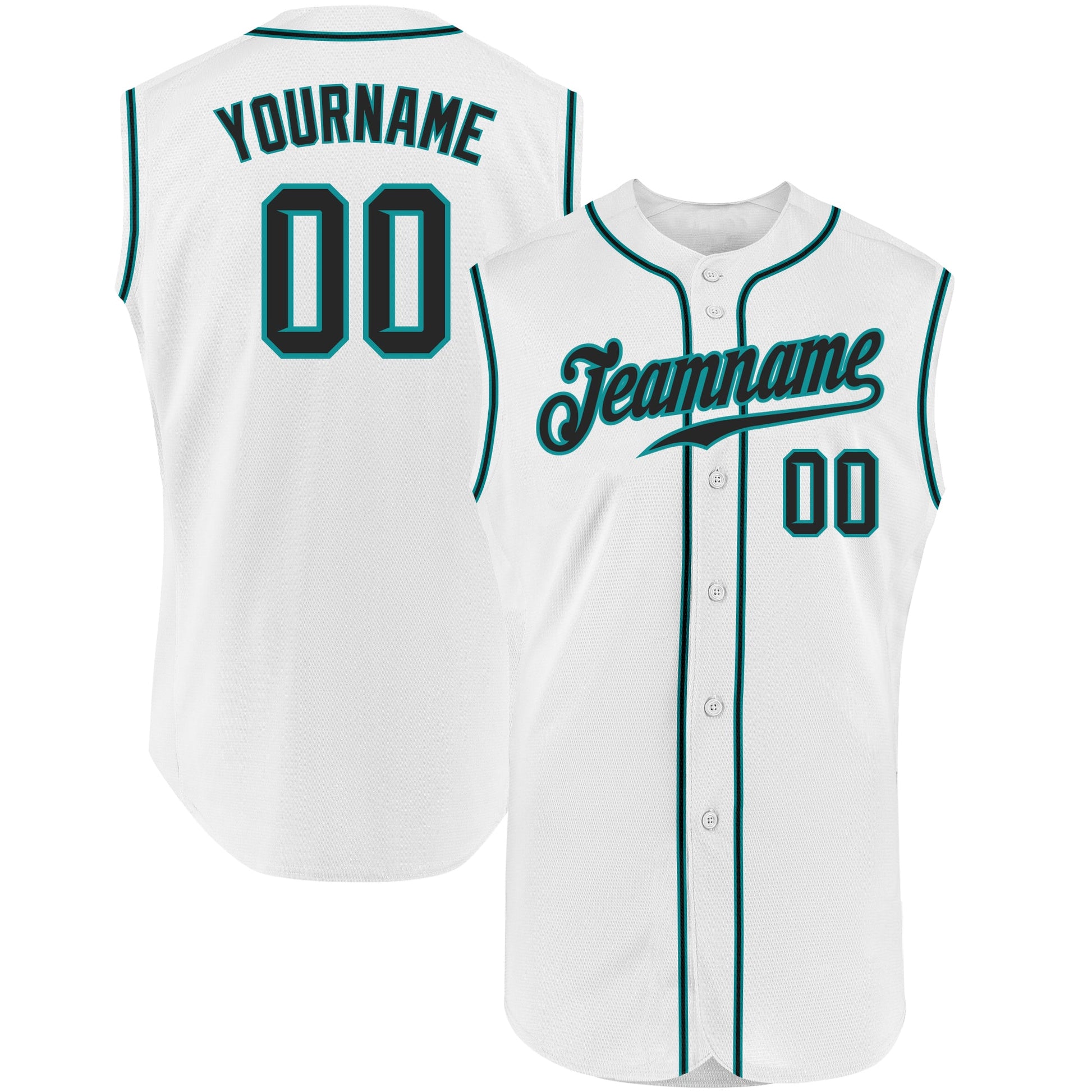 Custom White Black-Teal Authentic Sleeveless Baseball Jersey - Main View