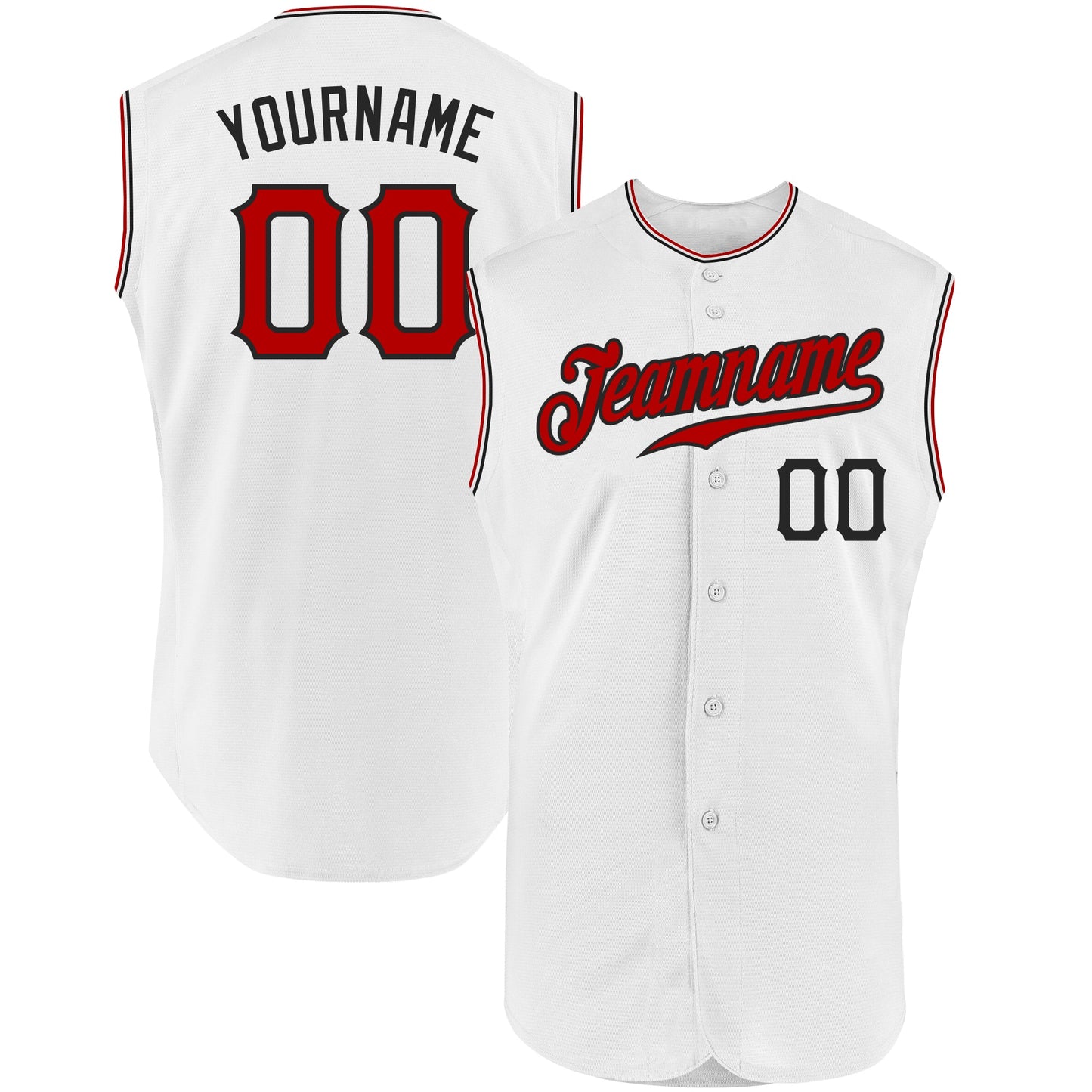 Custom White Red-Black Authentic Sleeveless Baseball Jersey - Main View