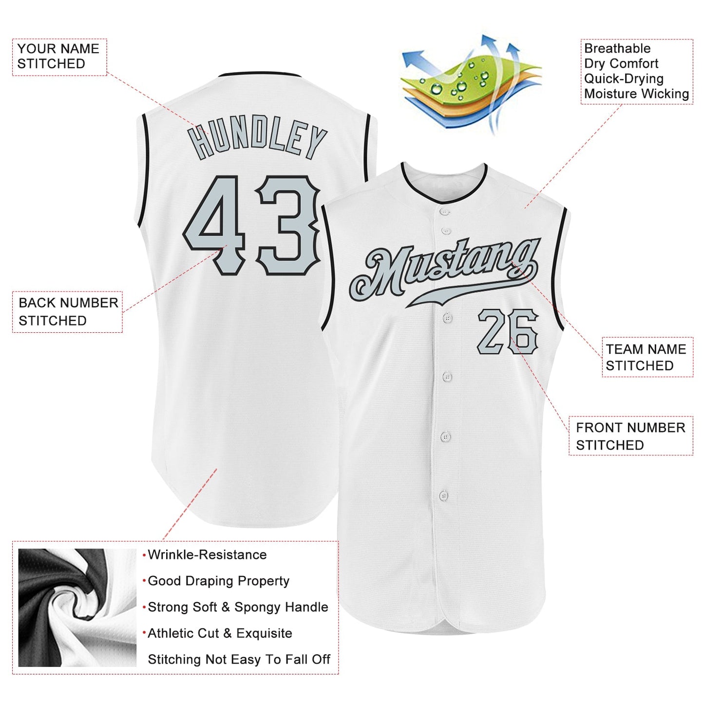 Custom White Silver-Black Authentic Sleeveless Baseball Jersey view 2