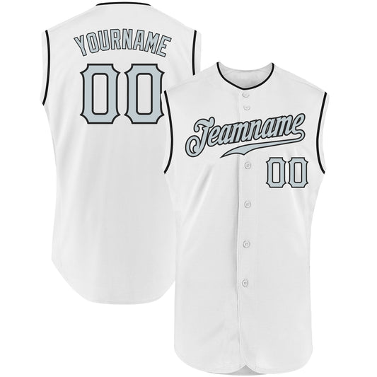 Custom White Silver-Black Authentic Sleeveless Baseball Jersey - Main View