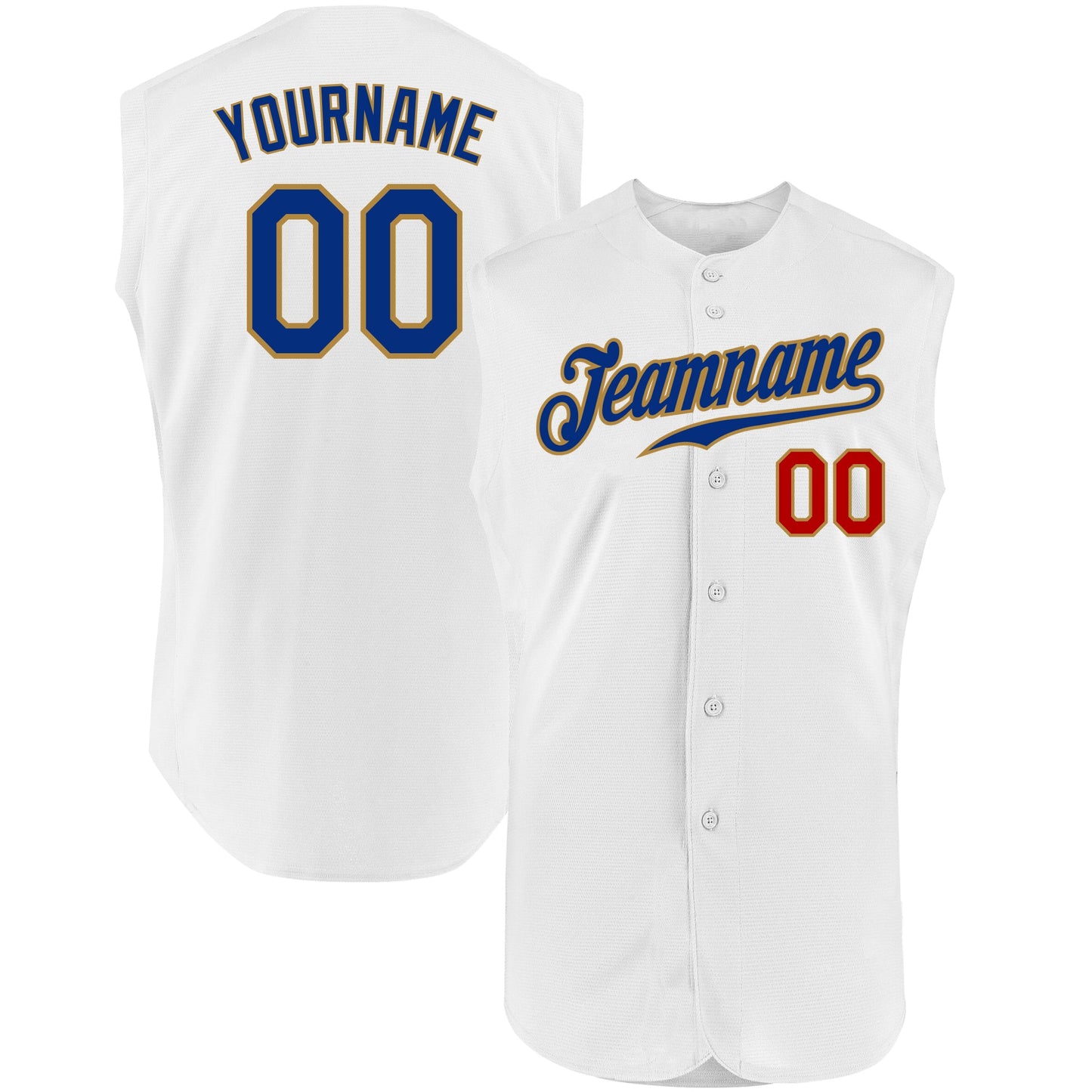 Custom White Royal-Old Gold Authentic Sleeveless Baseball Jersey - Main View