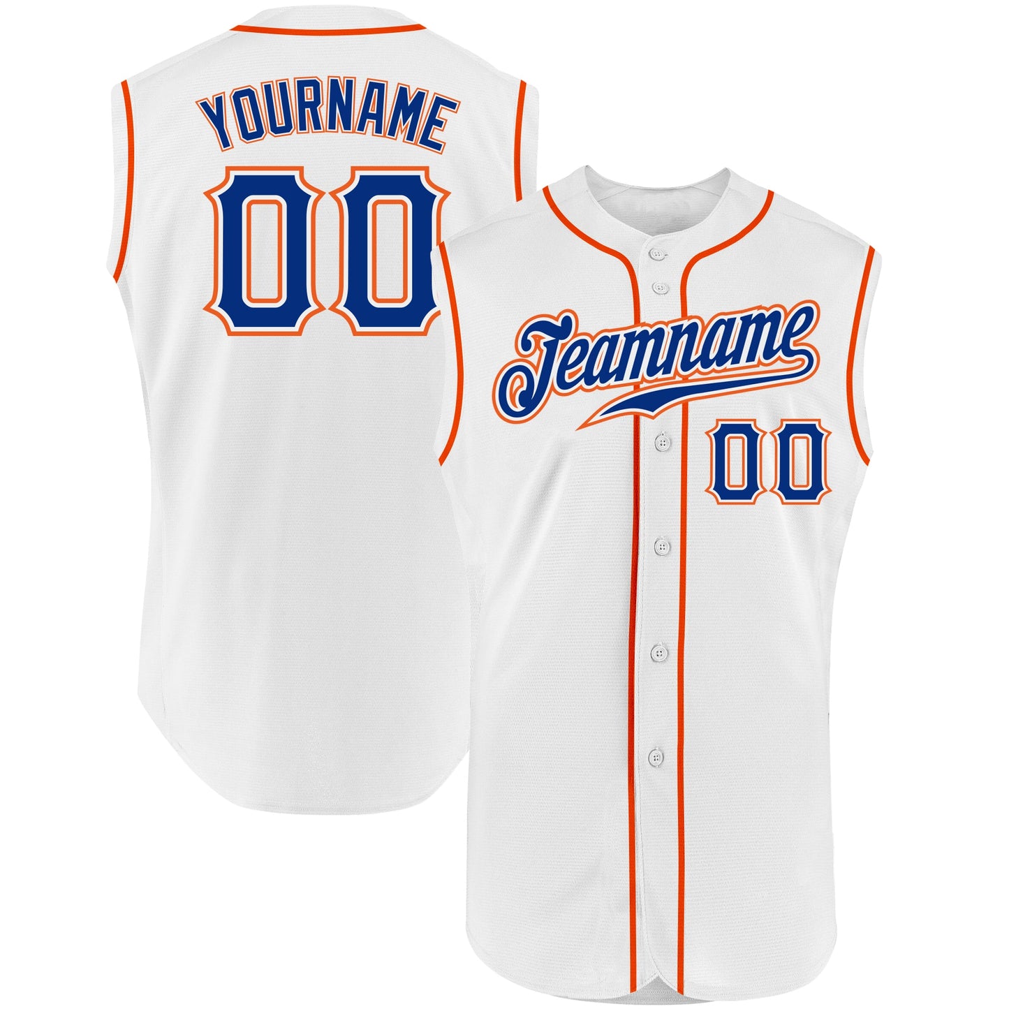 Custom White Royal-Orange Authentic Sleeveless Baseball Jersey - Main View