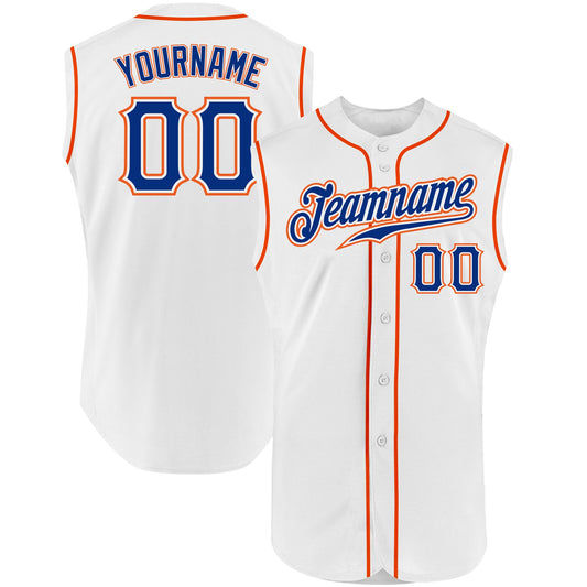 Custom White Royal-Orange Authentic Sleeveless Baseball Jersey - Main View