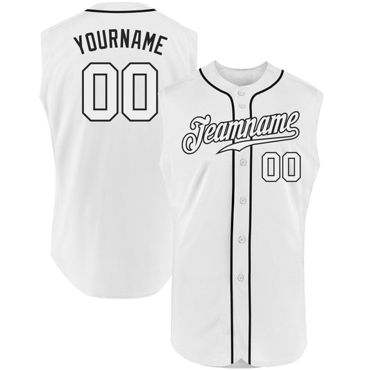 Custom White White-Black Authentic Sleeveless Baseball Jersey - Main View