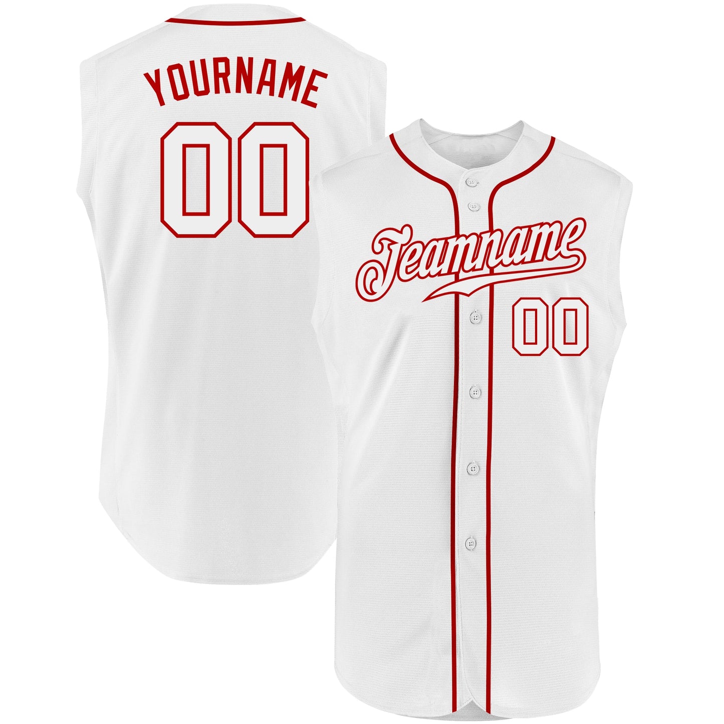 Custom White White-Red Authentic Sleeveless Baseball Jersey - Main View