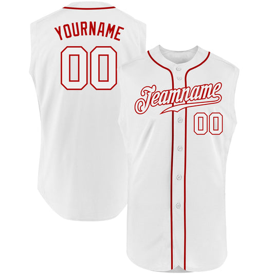 Custom White White-Red Authentic Sleeveless Baseball Jersey - Main View