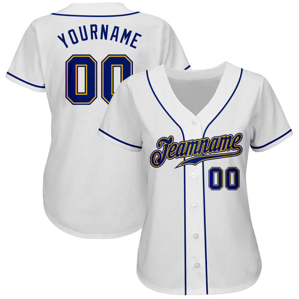 Custom White Royal-Gold Authentic Baseball Jersey view 2