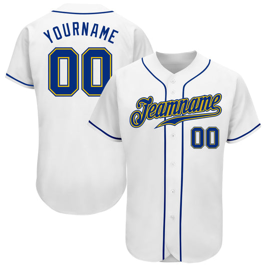 Custom White Royal-Gold Authentic Baseball Jersey - Main View