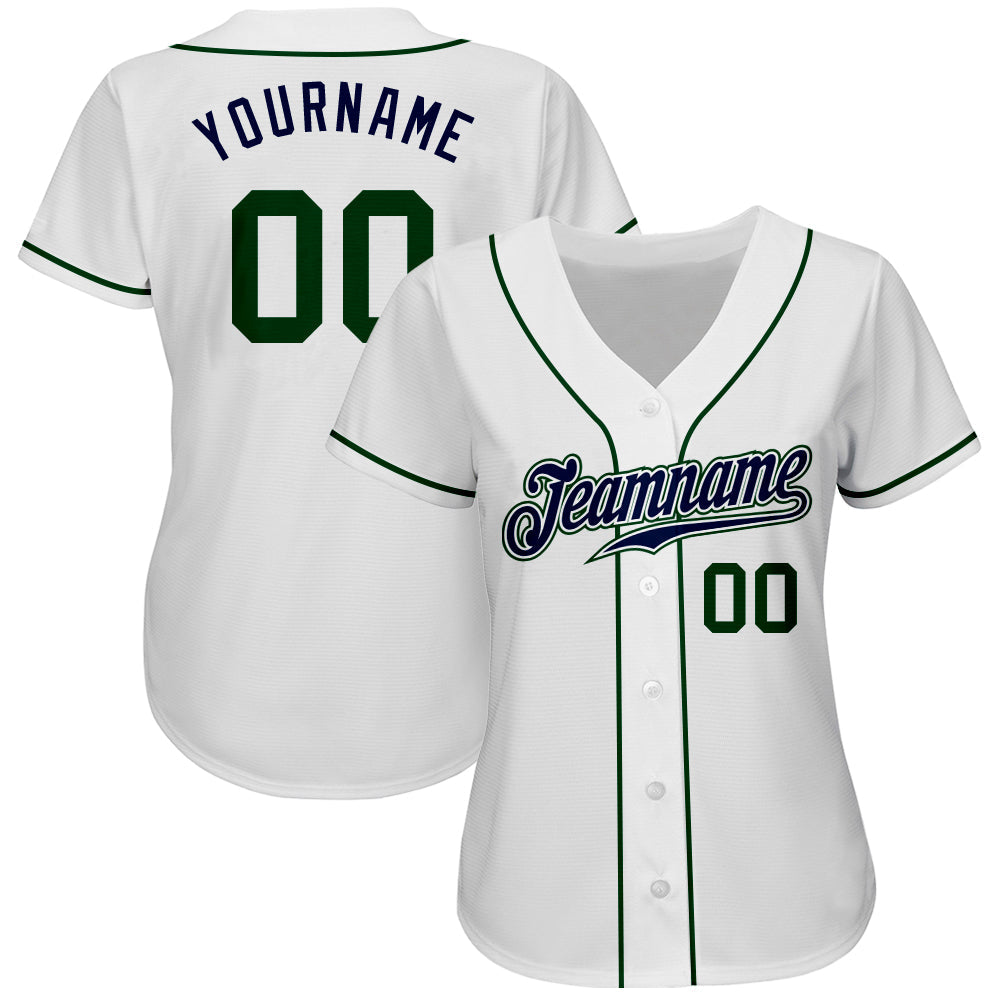 Custom White Green-Navy Authentic Baseball Jersey view 2