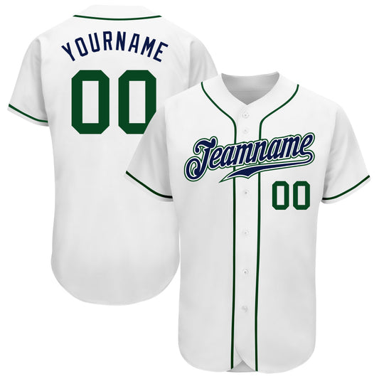 Custom White Green-Navy Authentic Baseball Jersey - Main View