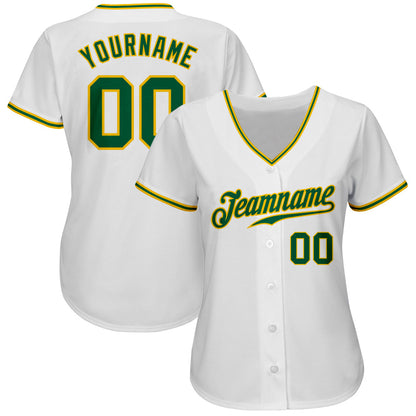 Custom White Kelly Green-Gold Authentic Baseball Jersey view 2