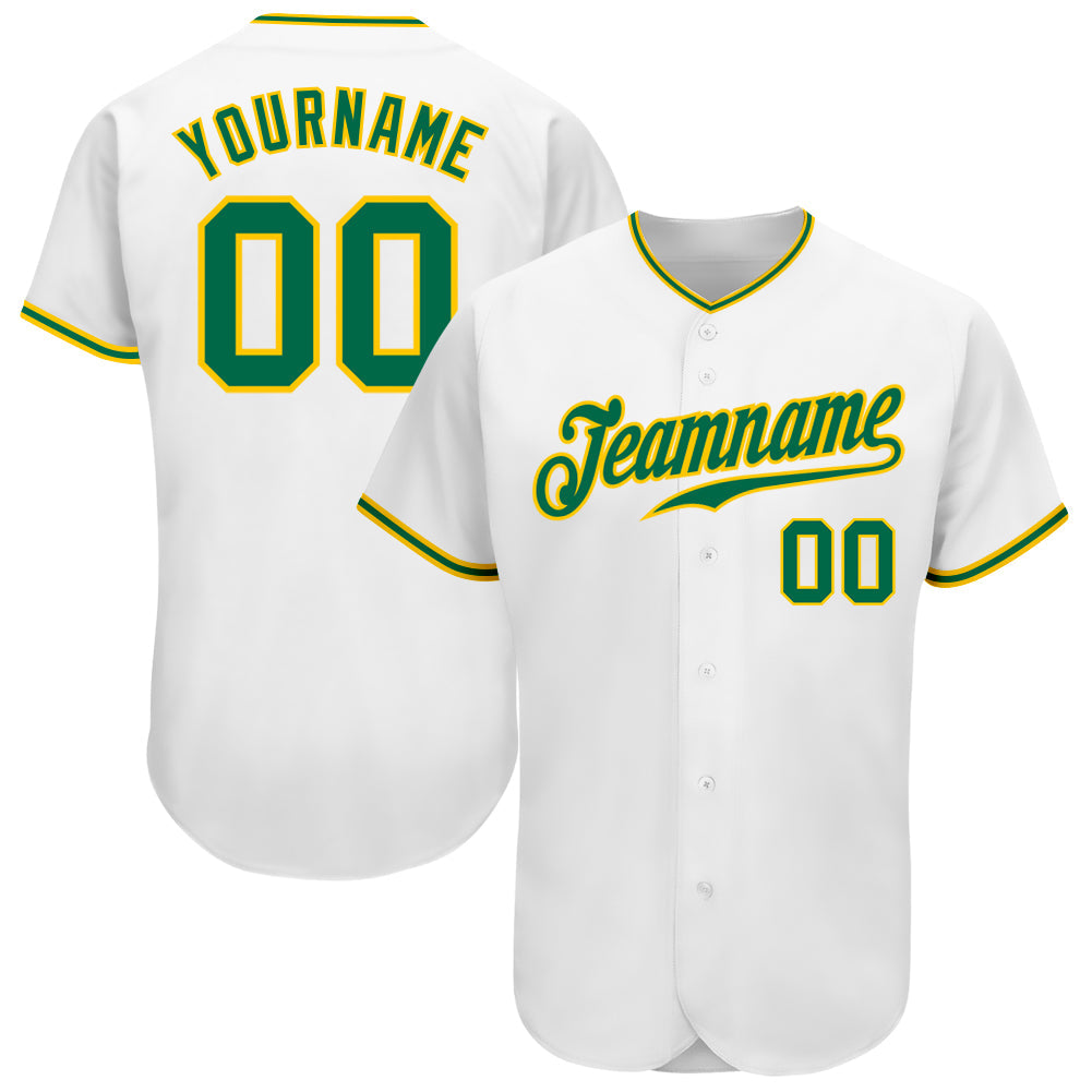 Custom White Kelly Green-Gold Authentic Baseball Jersey - Main View