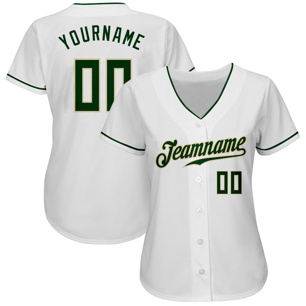 Custom White Green-Cream Authentic Baseball Jersey view 2