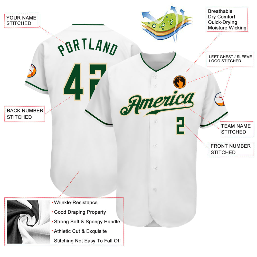 Custom White Green-Cream Authentic Baseball Jersey view 3