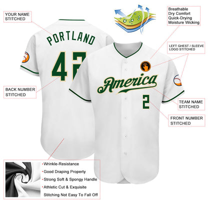 Custom White Green-Cream Authentic Baseball Jersey view 3