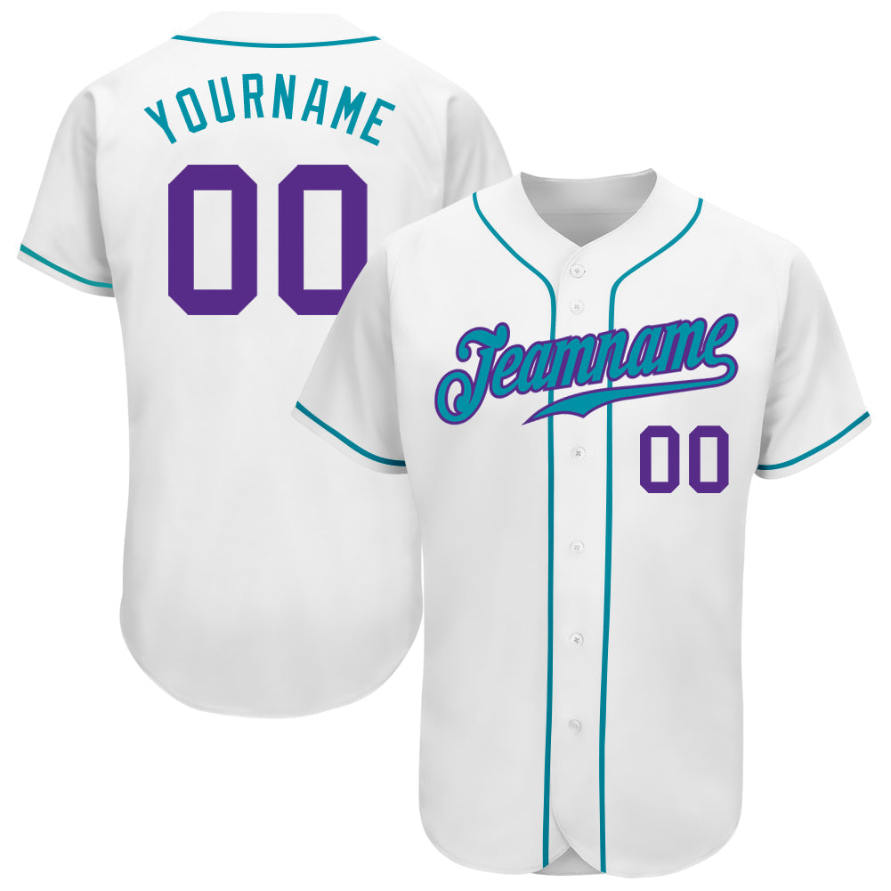 Custom White Purple-Teal Authentic Baseball Jersey - Main View