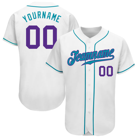 Custom White Purple-Teal Authentic Baseball Jersey - Main View