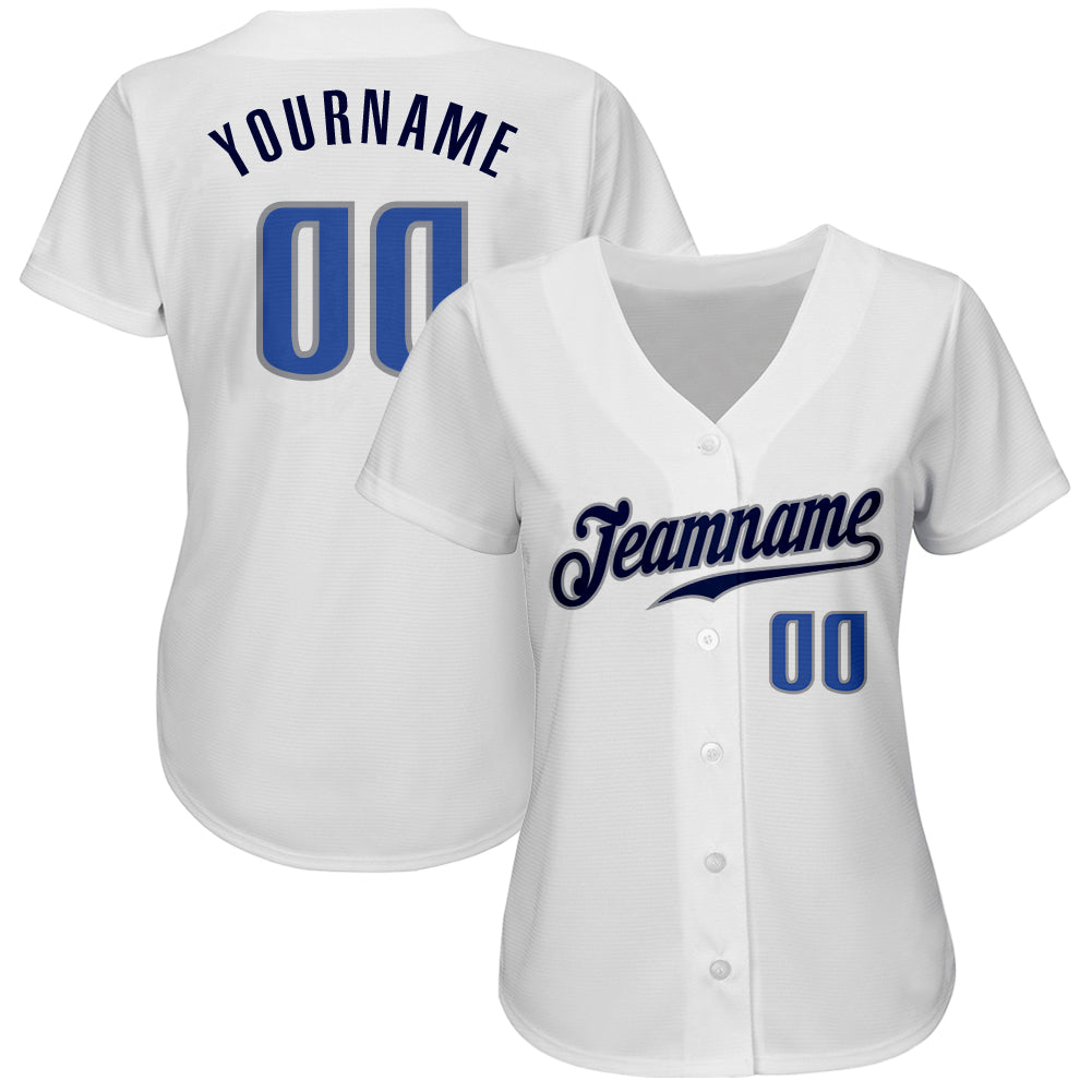 Custom White Blue-Navy Authentic Baseball Jersey view 2