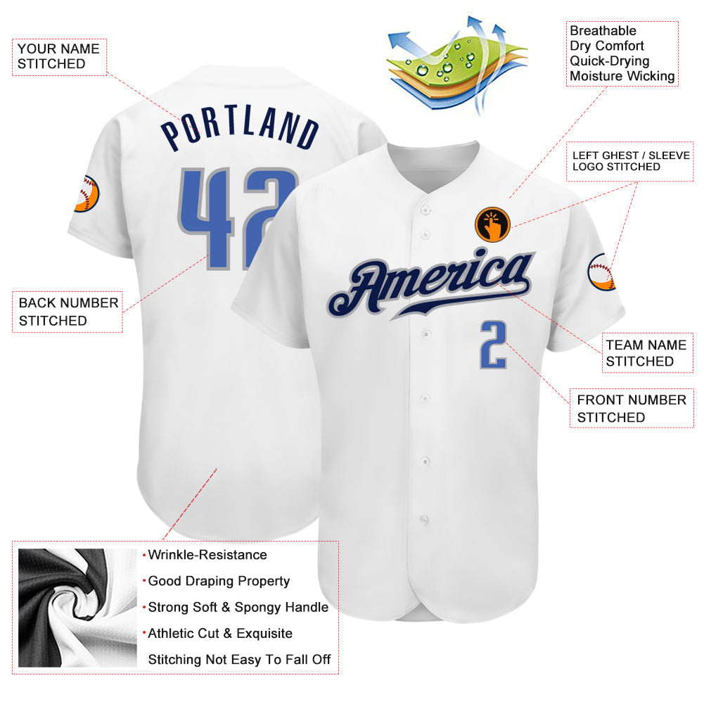 Custom White Blue-Navy Authentic Baseball Jersey view 3