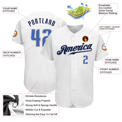 Custom White Blue-Navy Authentic Baseball Jersey view 3