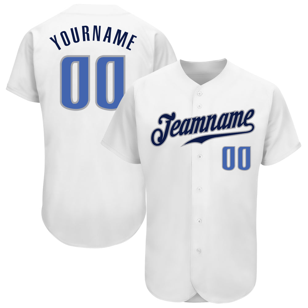 Custom White Blue-Navy Authentic Baseball Jersey - Main View