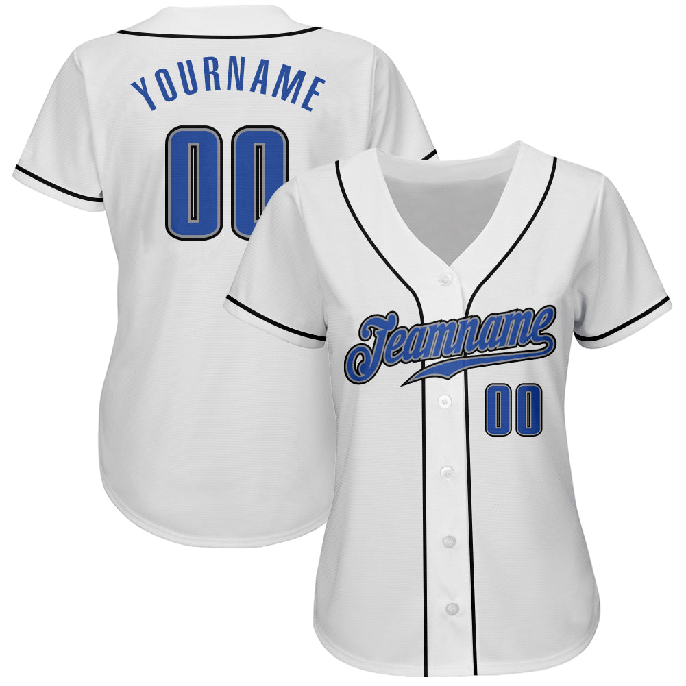 Custom White Blue-Gray Authentic Baseball Jersey view 2