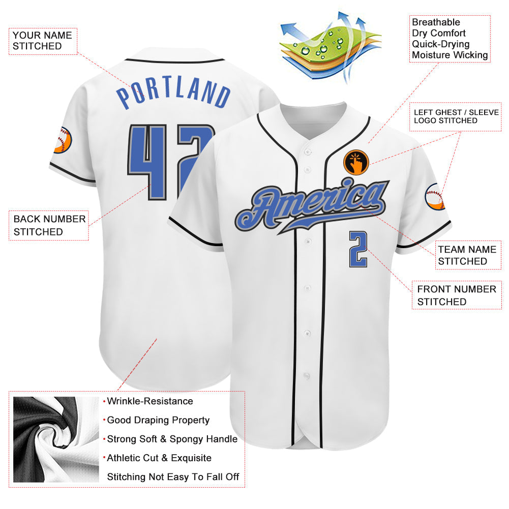 Custom White Blue-Gray Authentic Baseball Jersey view 3