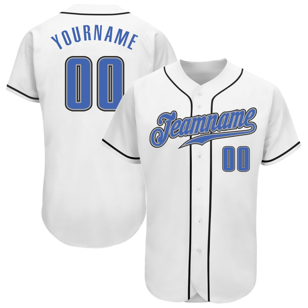 Custom White Blue-Gray Authentic Baseball Jersey - Main View