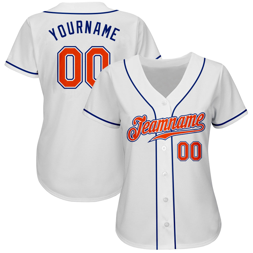 Custom White Orange-Royal Authentic Baseball Jersey view 2