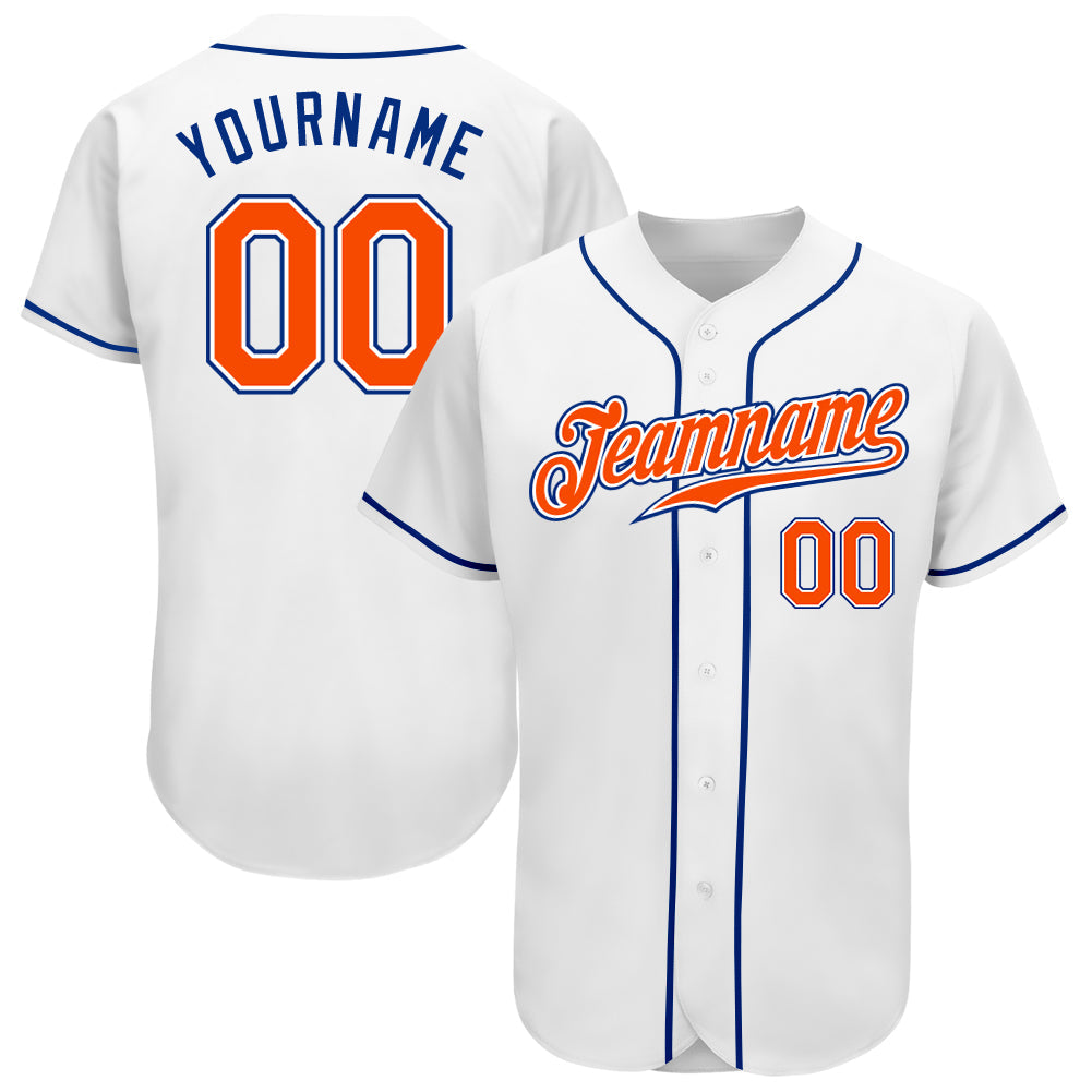 Custom White Orange-Royal Authentic Baseball Jersey - Main View