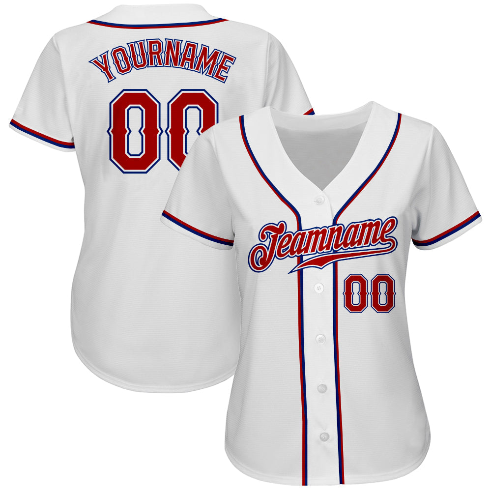 Custom White Red-Royal Authentic Baseball Jersey view 2