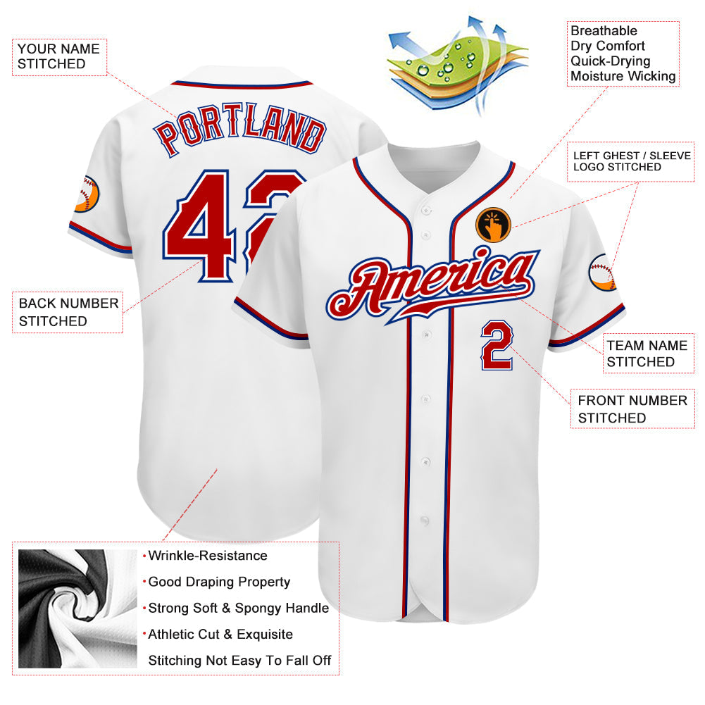 Custom White Red-Royal Authentic Baseball Jersey view 3