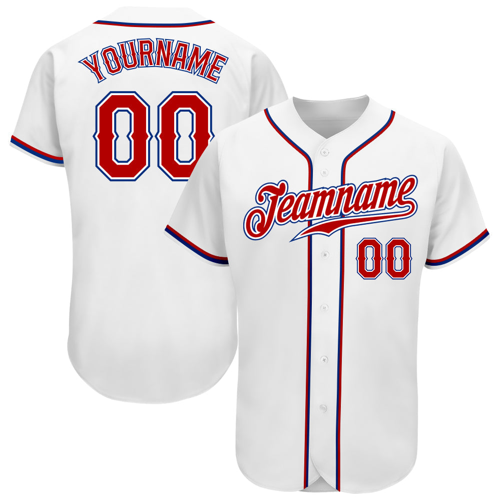 Custom White Red-Royal Authentic Baseball Jersey - Main View