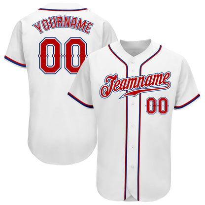 Custom White Red-Royal Authentic Baseball Jersey - Main View