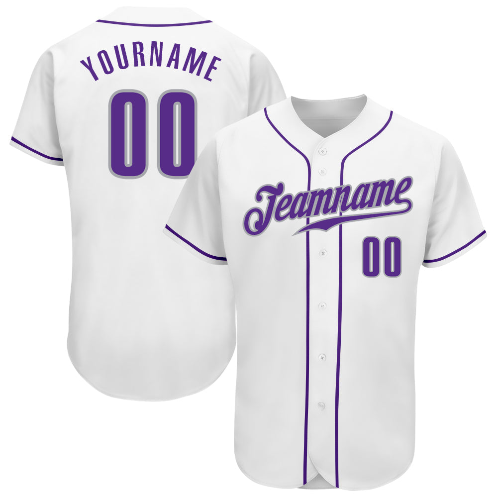 Custom White Purple-Gray Authentic Baseball Jersey - Main View