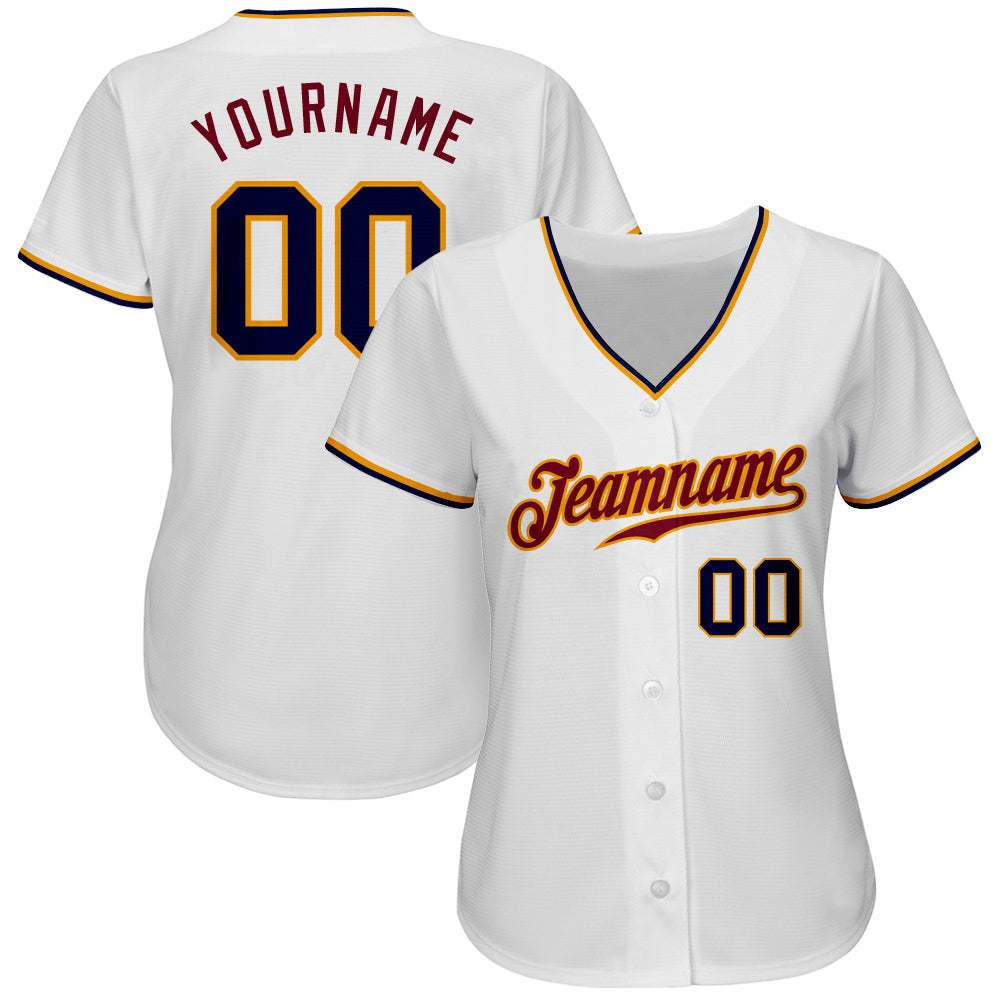 Custom White Navy-Gold Authentic Baseball Jersey view 2