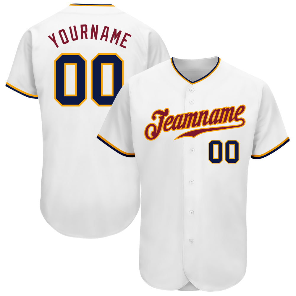 Custom White Navy-Gold Authentic Baseball Jersey - Main View