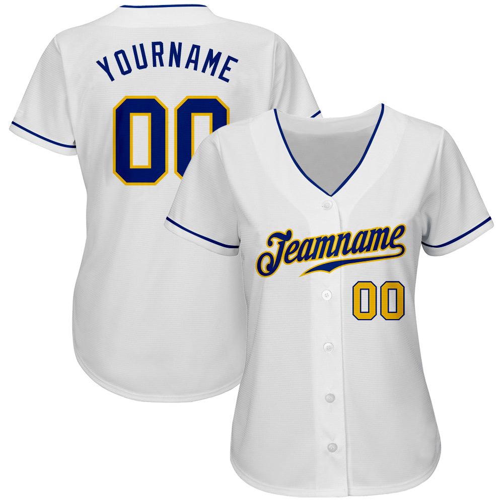 Custom White Royal-Gold Authentic Baseball Jersey view 2