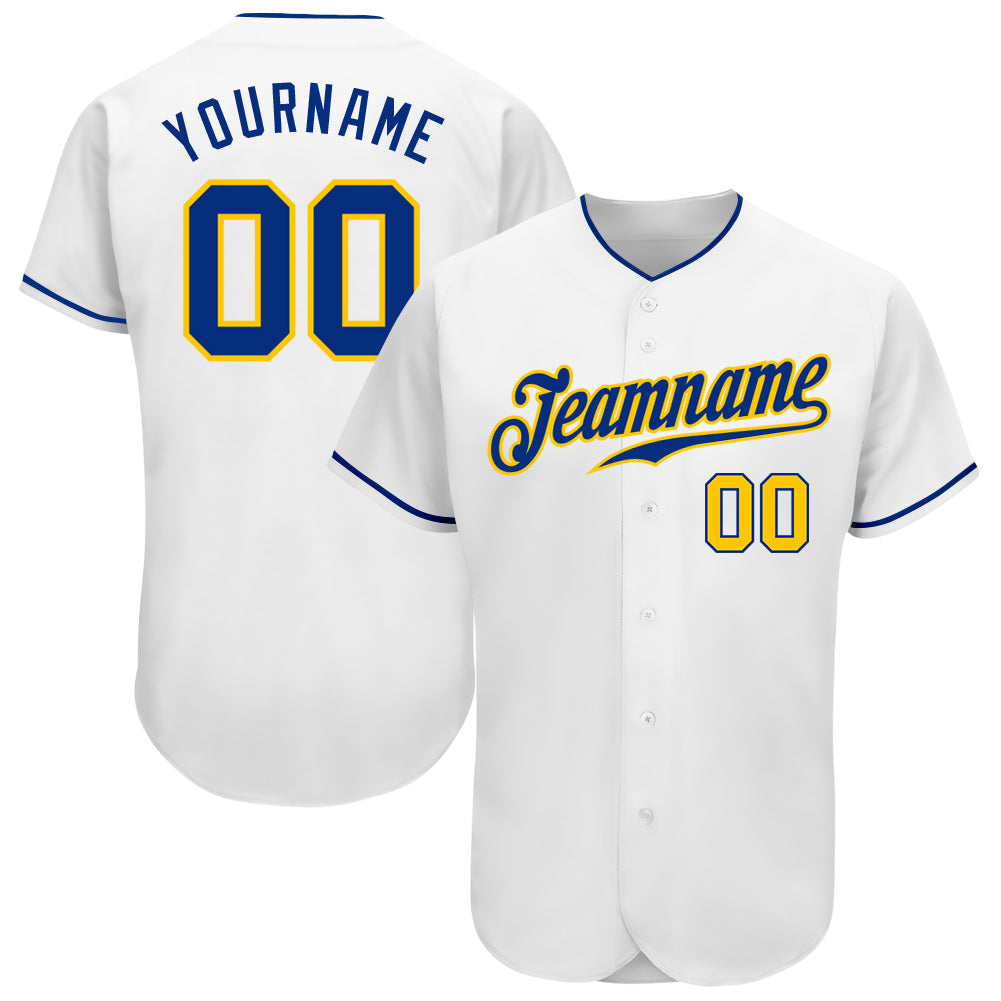 Custom White Royal-Gold Authentic Baseball Jersey - Main View