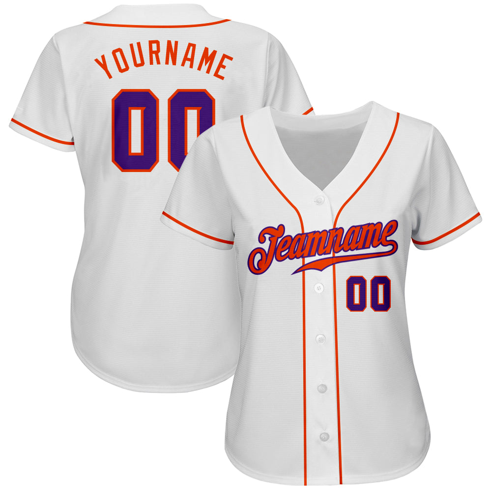 Custom White Purple-Orange Authentic Baseball Jersey view 2