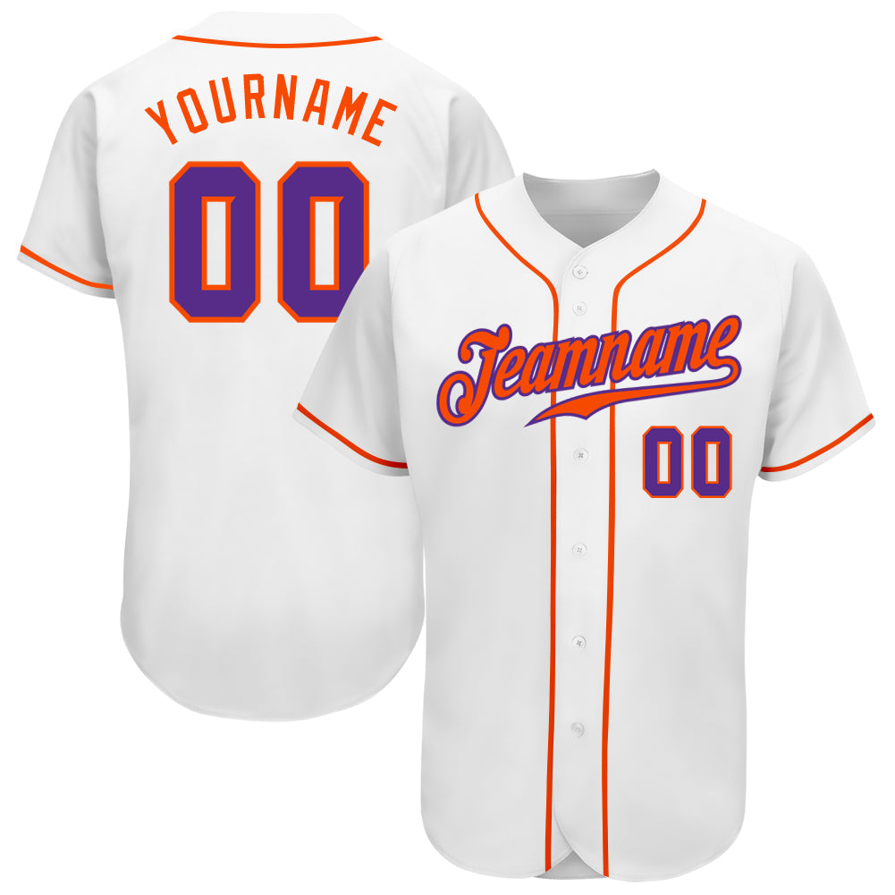 Custom White Purple-Orange Authentic Baseball Jersey - Main View
