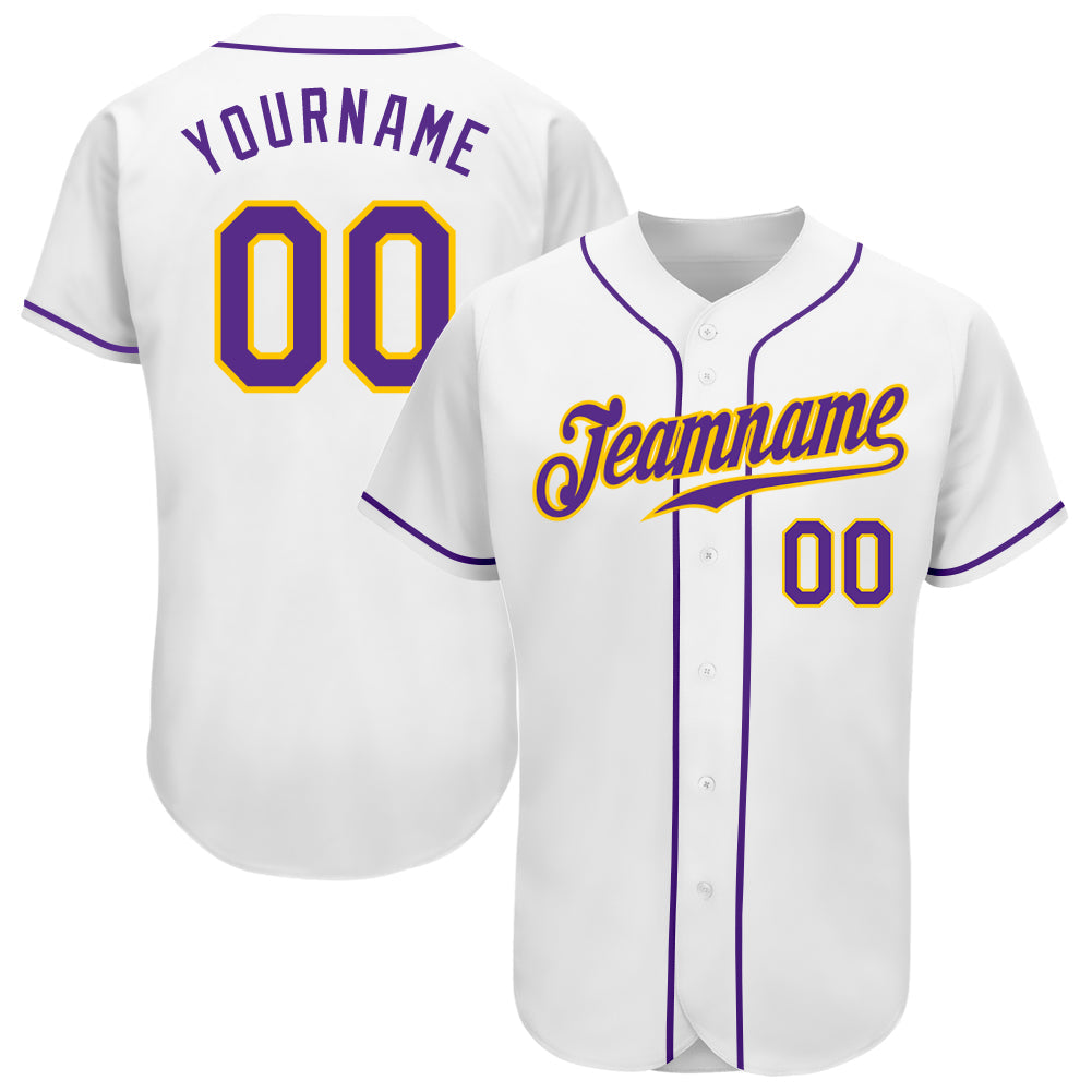 Custom White Purple-Gold Authentic Baseball Jersey - Main View