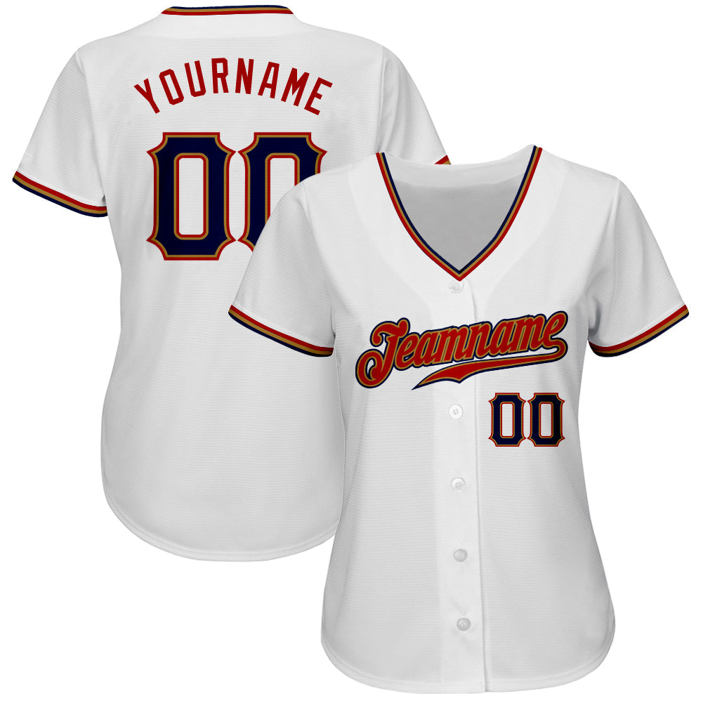 Custom White Navy-Old Gold Authentic Baseball Jersey view 2