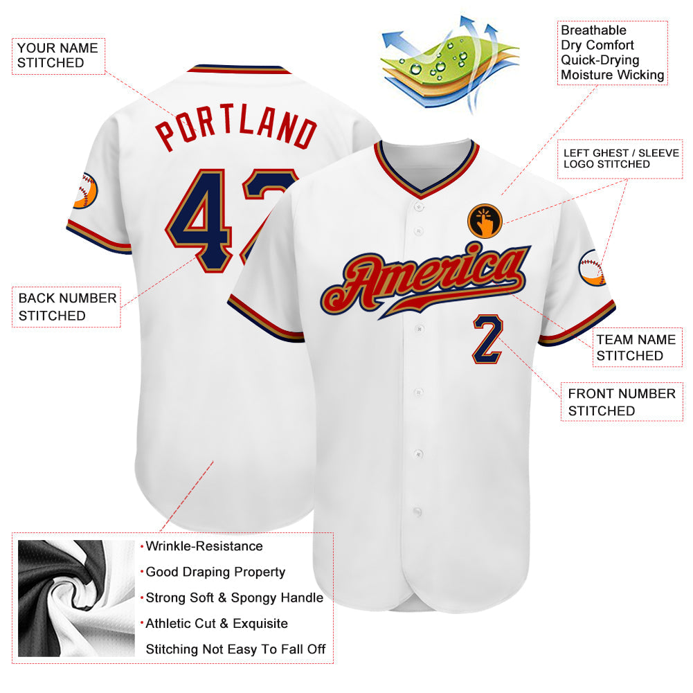 Custom White Navy-Old Gold Authentic Baseball Jersey view 3