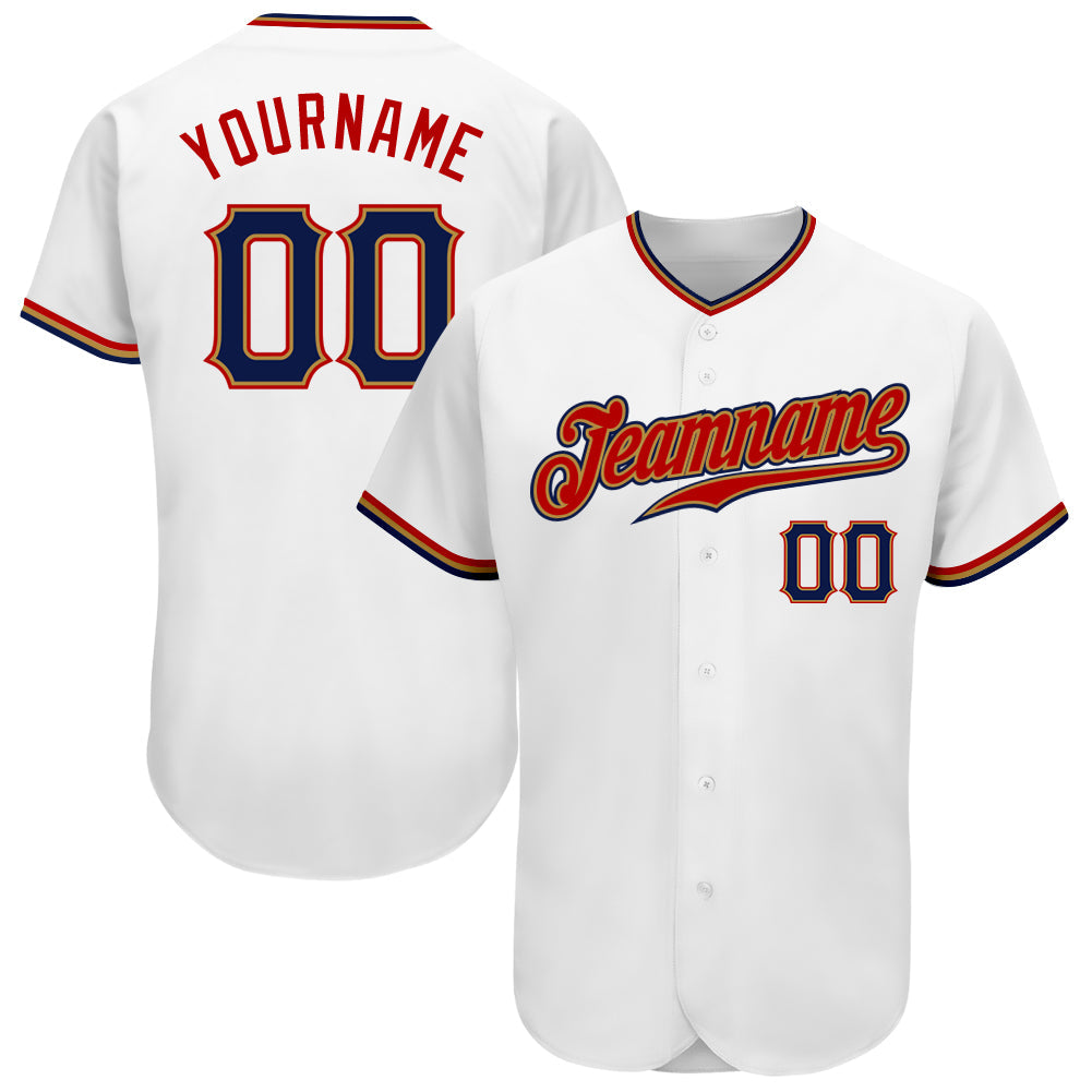 Custom White Navy-Old Gold Authentic Baseball Jersey - Main View