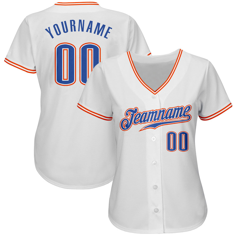 Custom White Blue-Orange Authentic Baseball Jersey view 2