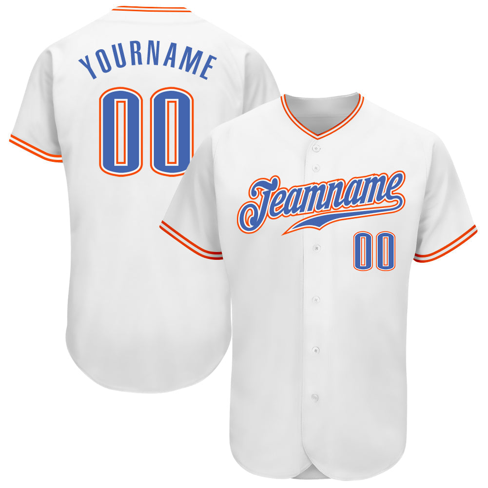 Custom White Blue-Orange Authentic Baseball Jersey - Main View