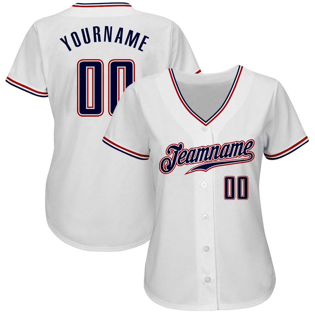 Custom White Navy-Red Authentic Baseball Jersey view 2